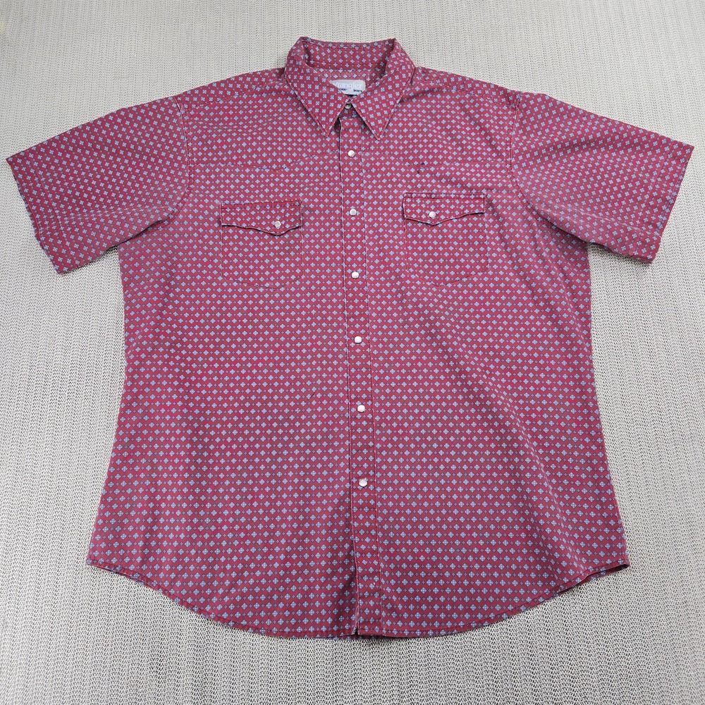 Vintage Wrangler Shirt Mens Extra Large Red Western Pearl Snap Short Sleeve 90s